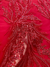 Dantela Couture Rosie cu Model Floral, cu Margele si Paiete